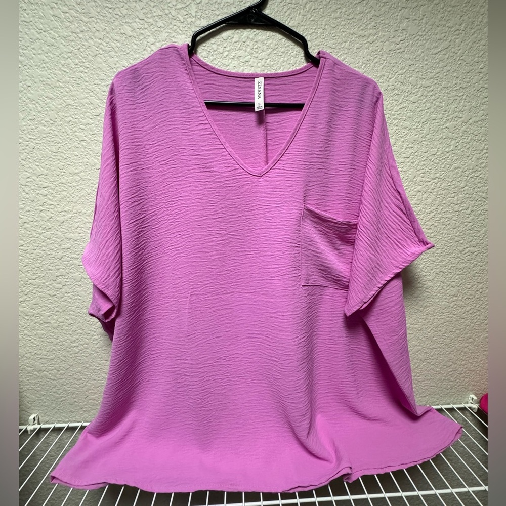 Zenana Bubble Gum Pink Flowy Blouse Size L
